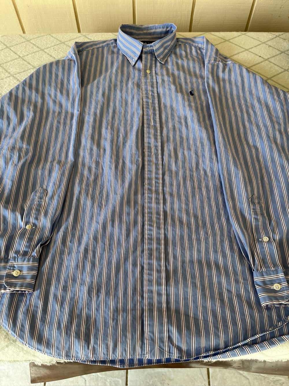Ralph Lauren Blue and White Striped Button-Down Shirt
